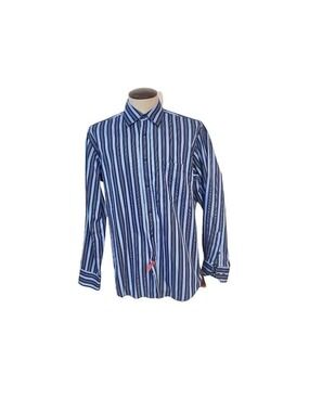 Bugatchi Uomo Blue Stripe Cotton Shirt Large
